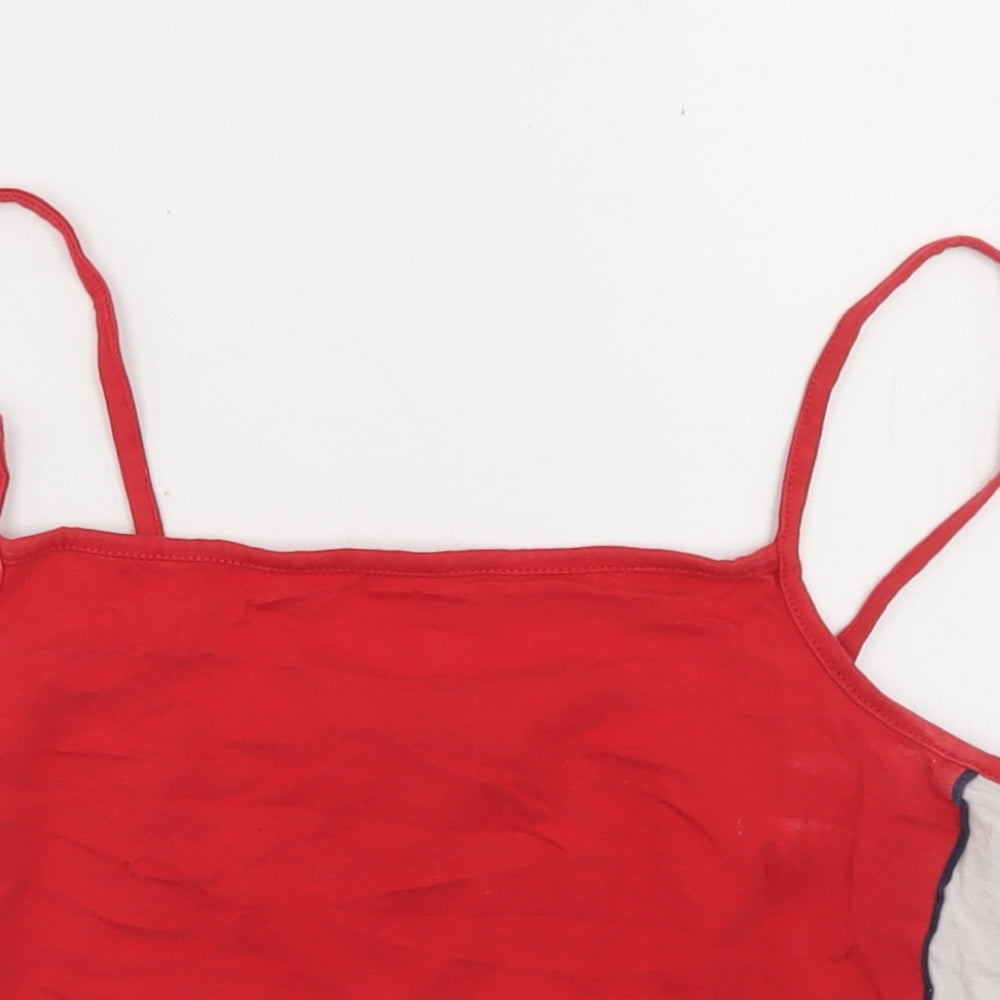 New Look Womens Red Colourblock Cotton Cropped Tank Size 14 Square Neck