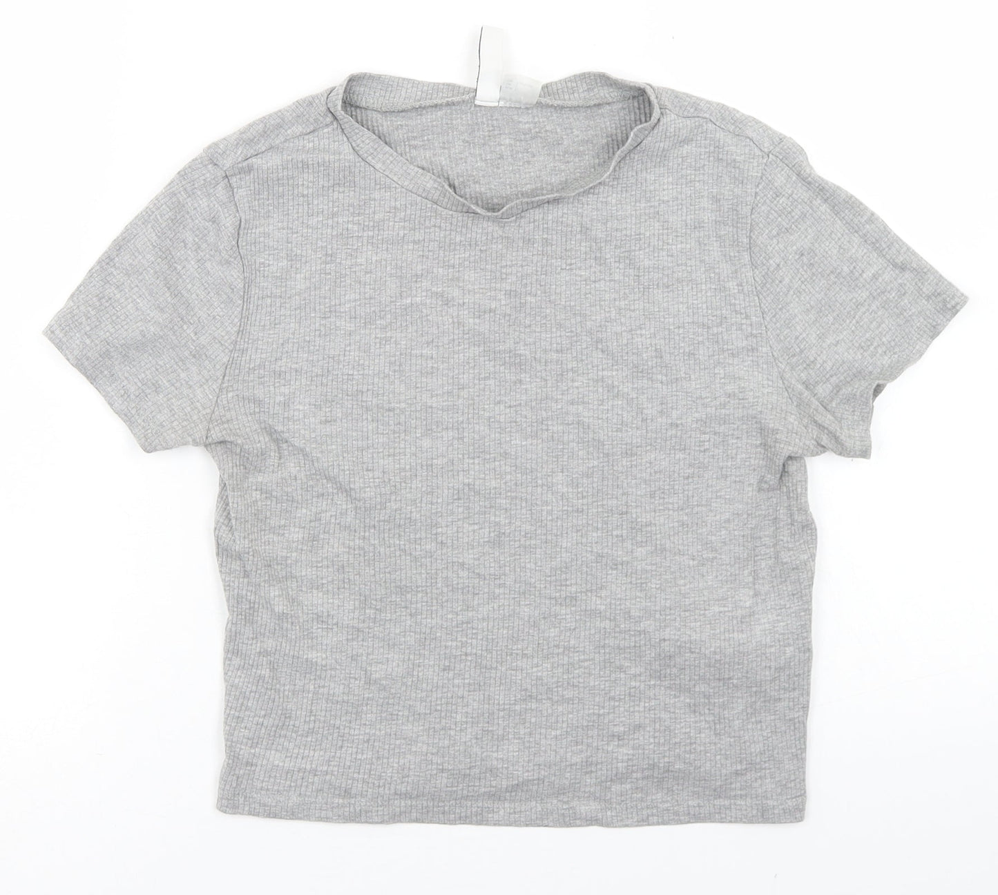 Divided Womens Grey  Cotton Cropped T-Shirt Size L Crew Neck