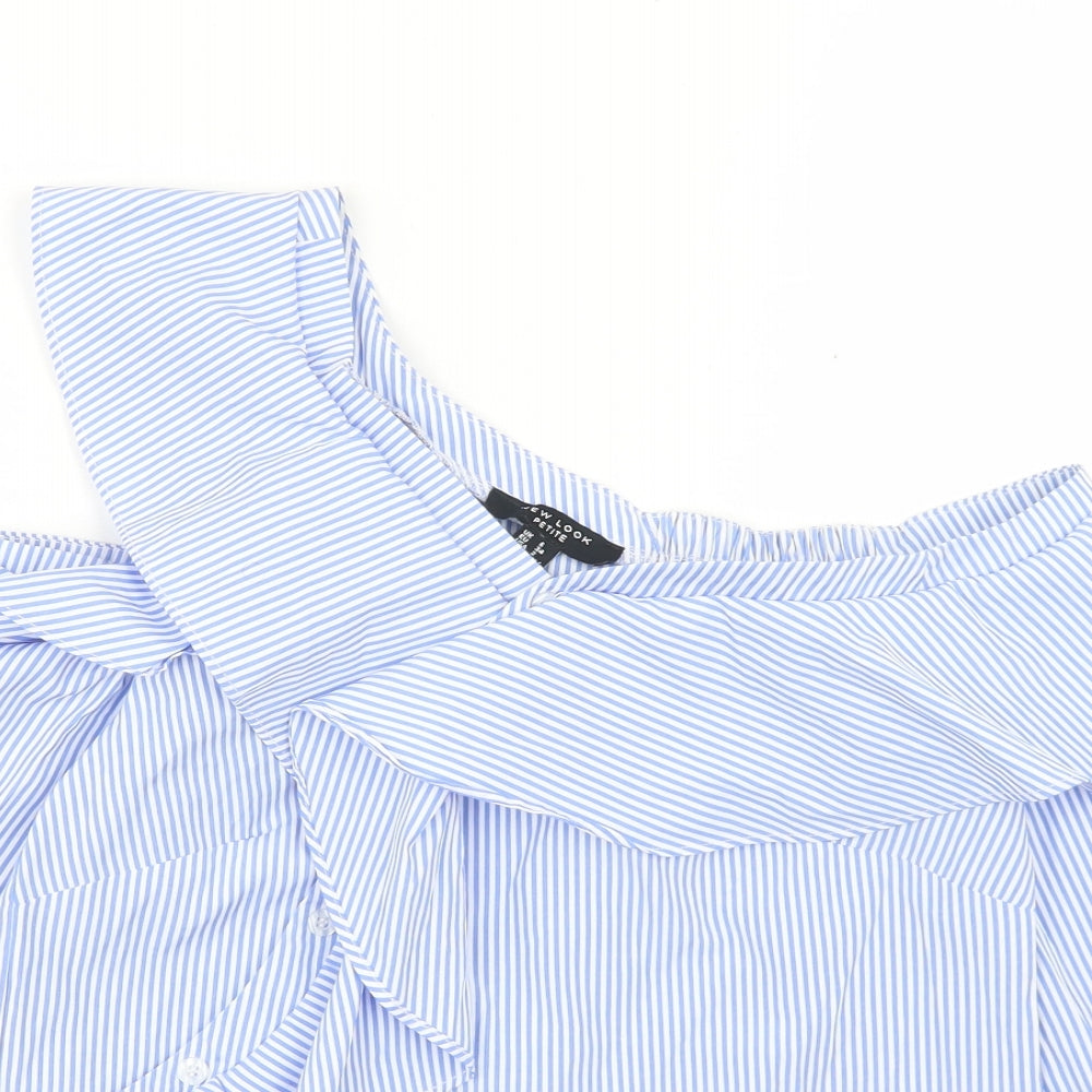 New Look Womens Blue Striped Polyester Basic Blouse Size 6 Off the Shoulder - Cold Shoulder