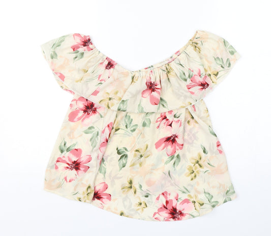 Hollister Womens Beige Floral Polyester Basic Blouse Size XS Boat Neck