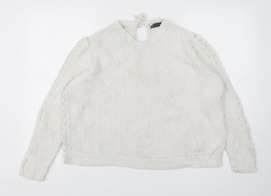 Marks and Spencer Womens White Round Neck  Cotton Pullover Jumper Size XL