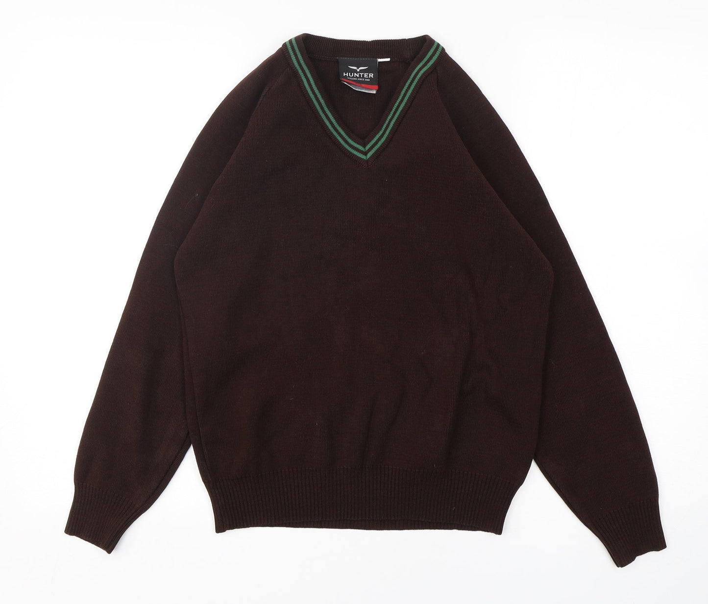 Hunter Boys Brown V-Neck  Acrylic Pullover Jumper Size S  Pullover