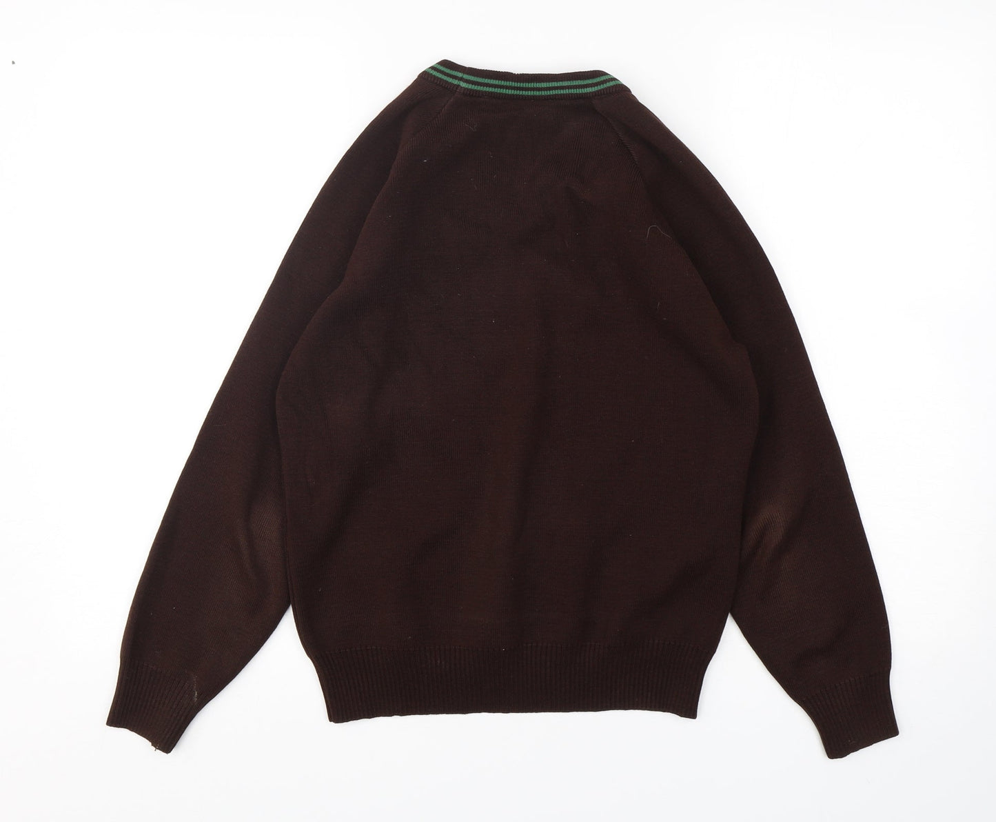 Hunter Boys Brown V-Neck  Acrylic Pullover Jumper Size S  Pullover