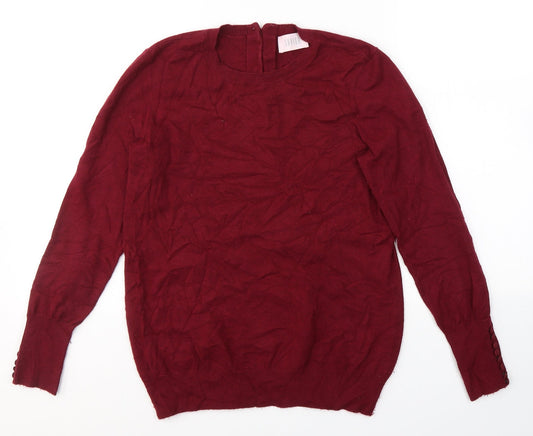 SAVIOR Womens Red Round Neck  Viscose Pullover Jumper Size M