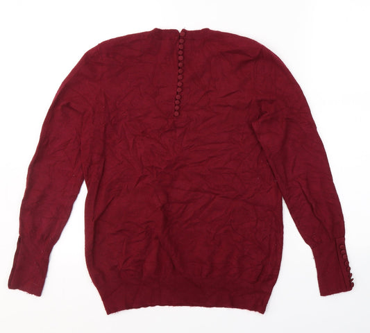 SAVIOR Womens Red Round Neck  Viscose Pullover Jumper Size M