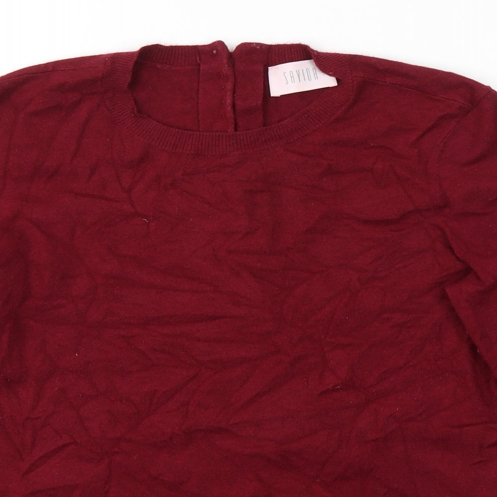 SAVIOR Womens Red Round Neck  Viscose Pullover Jumper Size M