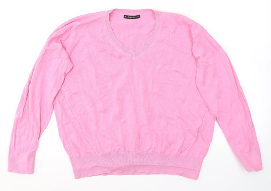 Dunnes Stores Womens Pink V-Neck  Cotton Pullover Jumper Size L