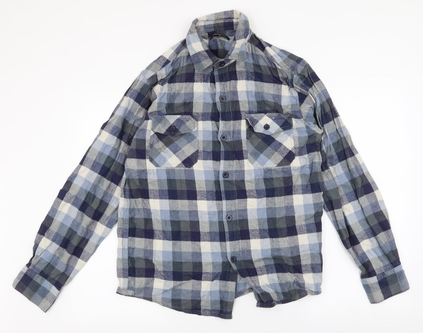 UrbanSpirit Mens Blue Plaid Cotton  Button-Up Size M Collared Button