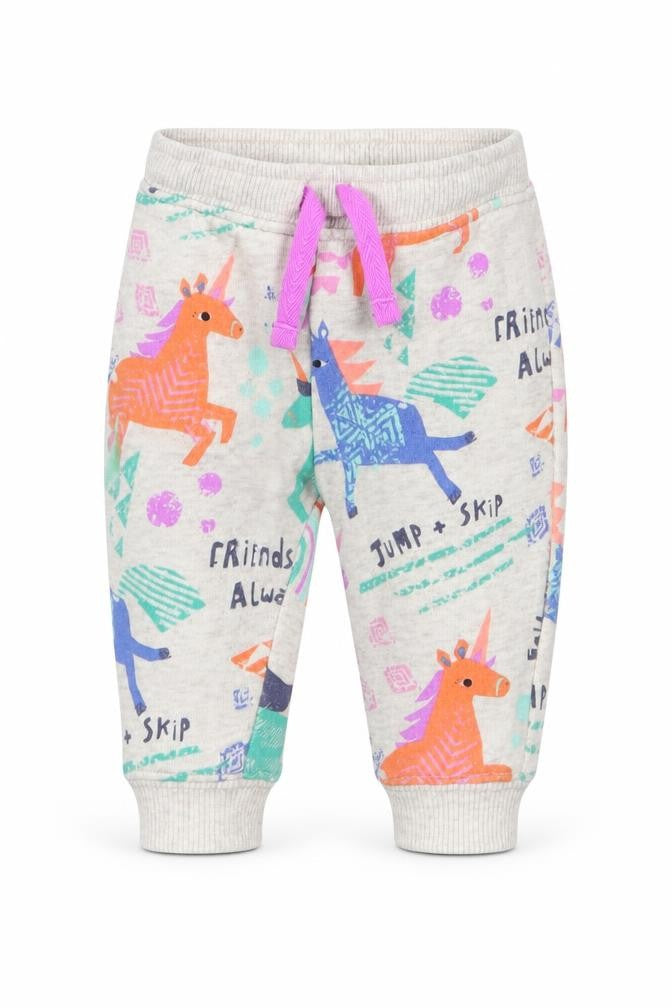 NEXT Girls Ivory Geometric Cotton Jogger Trousers Size 3-6 Months  Drawstring - Unicorns