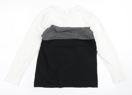 George Boys Black Striped Cotton Basic T-Shirt Size 10-11 Years Round Neck Pullover