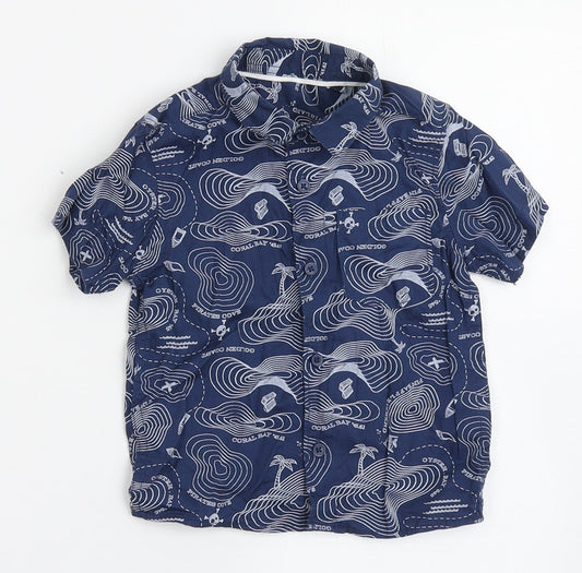 Matalan Boys Blue  100% Cotton Basic Button-Up Size 9-12 Months Collared Button - Pirates Cove