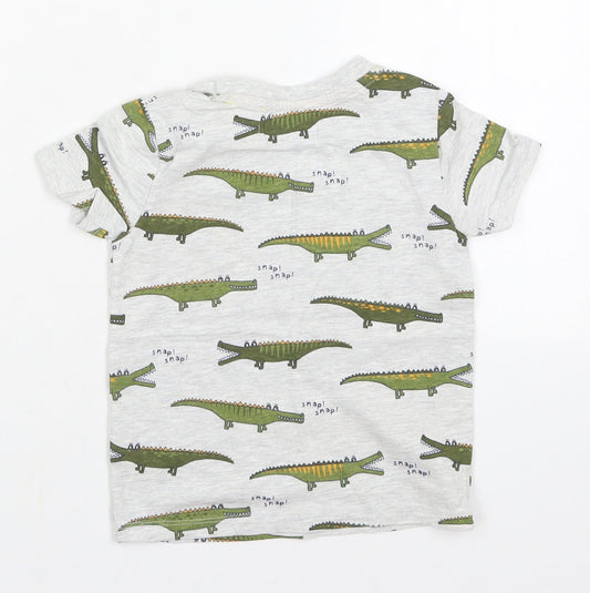 Dunnes Boys Grey  Cotton Basic T-Shirt Size 18-24 Months Crew Neck Pullover - Crocodile