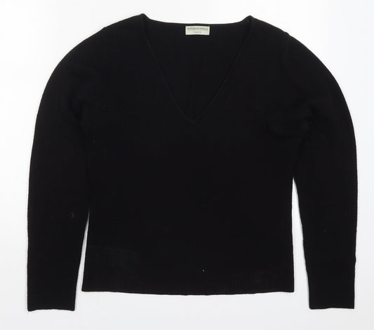 Internacionale Womens Black V-Neck  Acrylic Pullover Jumper Size 14