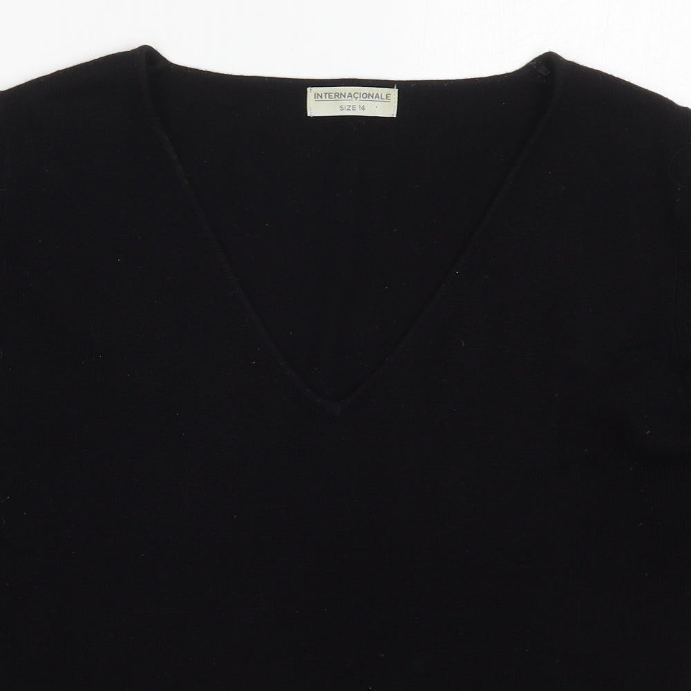 Internacionale Womens Black V-Neck  Acrylic Pullover Jumper Size 14