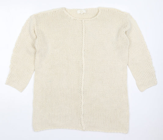 JCL Womens Beige Round Neck  Acrylic Pullover Jumper One Size