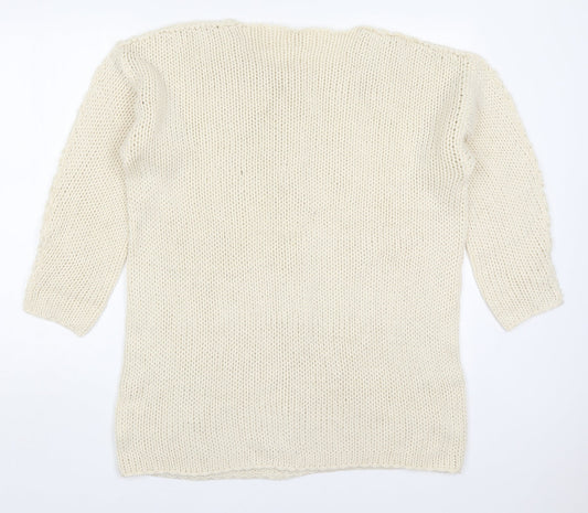 JCL Womens Beige Round Neck  Acrylic Pullover Jumper One Size