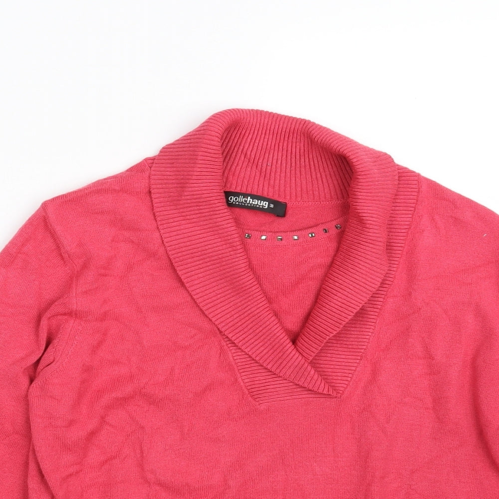 Gollehaug Collection Womens Pink Collared  Modal Pullover Jumper Size 10