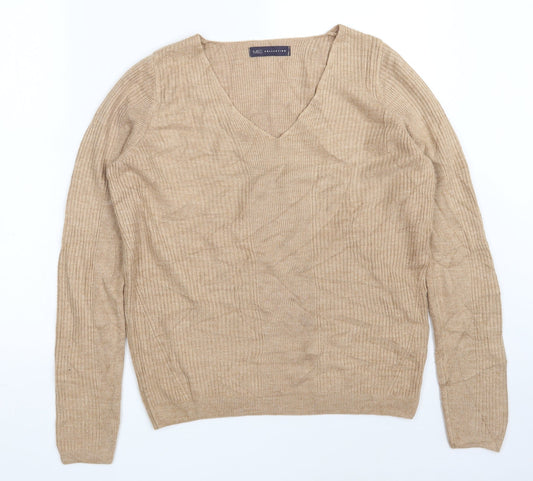 Marks and Spencer Womens Brown V-Neck  Acrylic Pullover Jumper Size 12