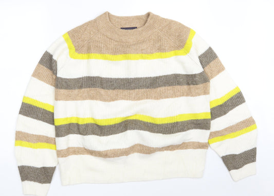 Marks and Spencer Womens Multicoloured Round Neck Striped Acrylic Pullover Jumper Size L