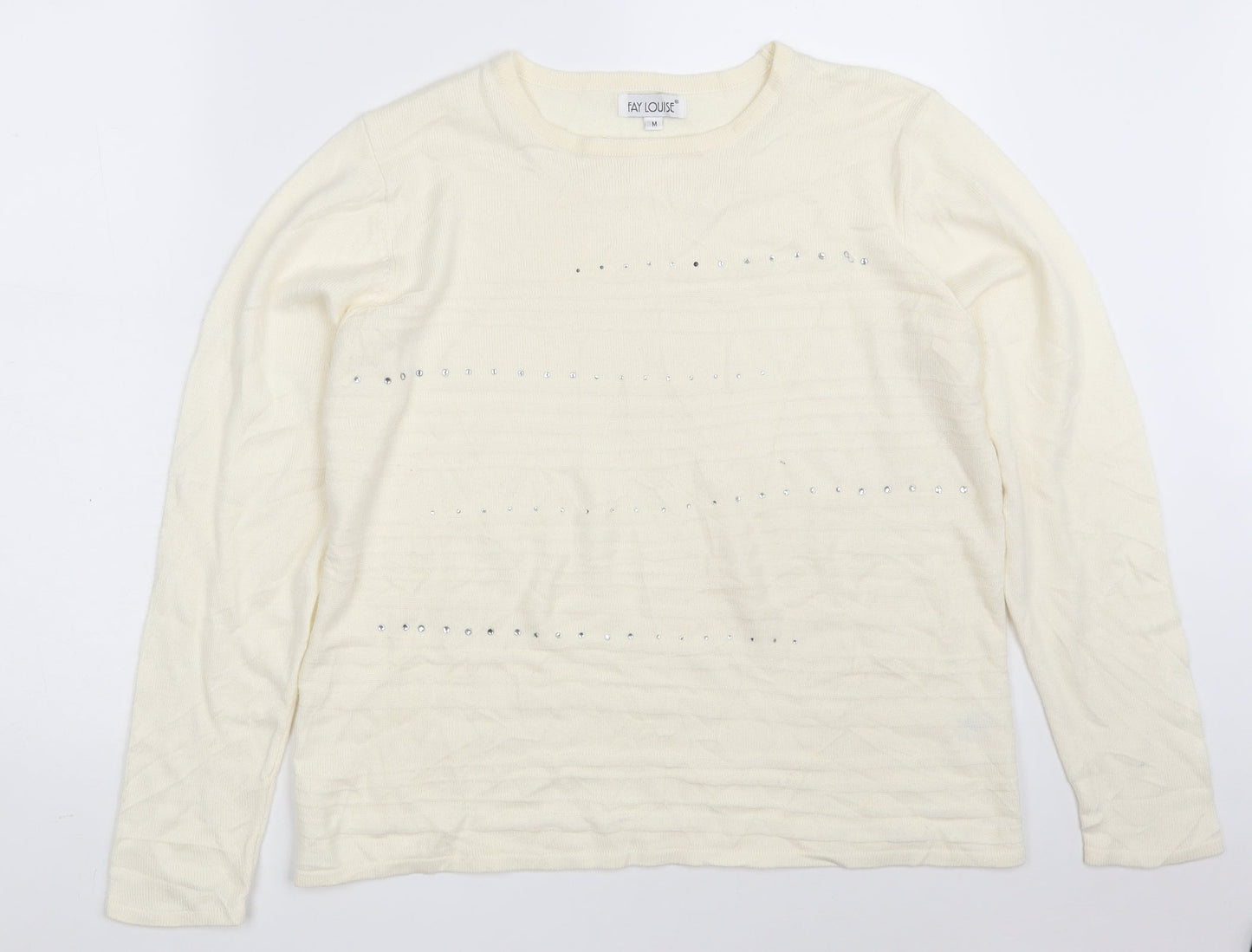 FAY LOUISE Womens Ivory Boat Neck  Acrylic Pullover Jumper Size M