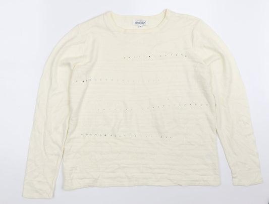 FAY LOUISE Womens Ivory Boat Neck  Acrylic Pullover Jumper Size M