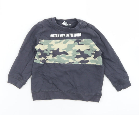 So Cute Boys Grey Camouflage Cotton Basic T-Shirt Size 18-24 Months Collared Snap