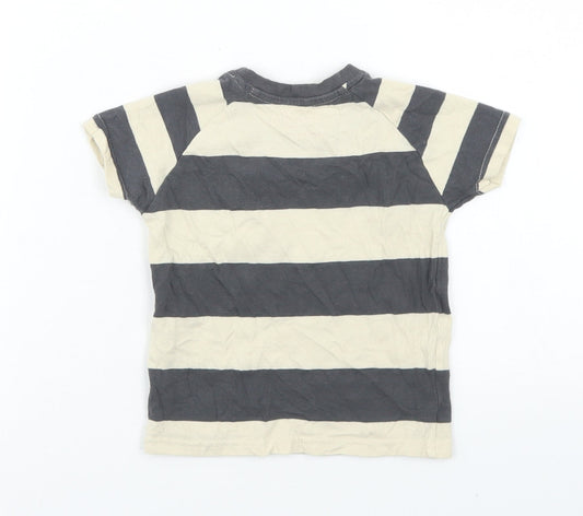 Primark Boys Beige Striped Cotton Basic T-Shirt Size 12-18 Months Crew Neck  - Chest Pocket