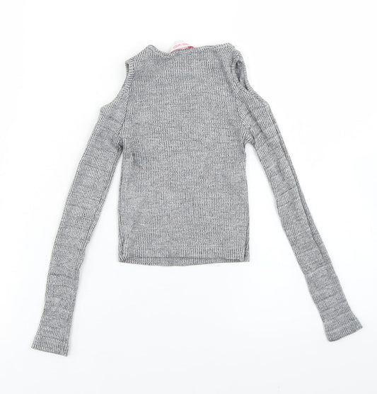 Miss E-vie Girls Grey  Cotton Cropped T-Shirt Size 7-8 Years Crew Neck  - Cold Shoulder