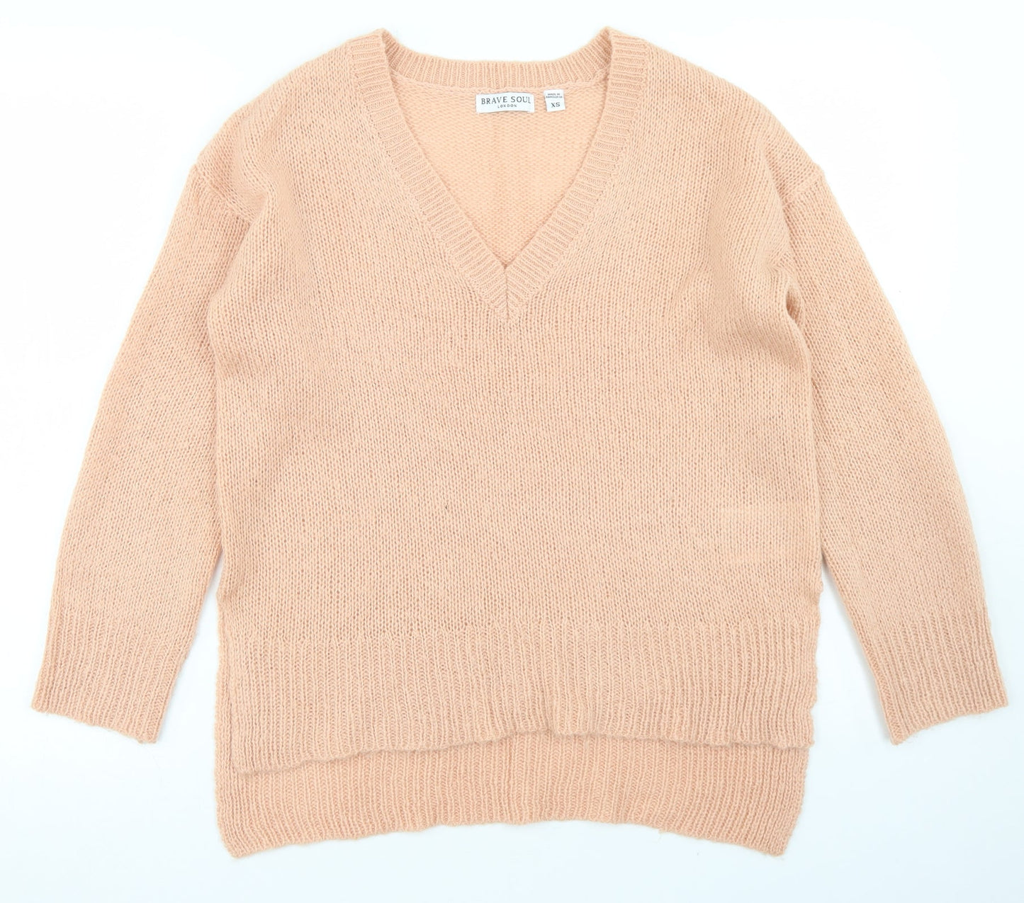 Brave Soul Womens Pink V-Neck  Acrylic Pullover Jumper Size XS