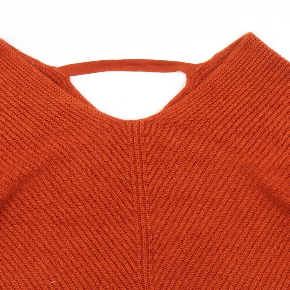 New Look Womens Brown V-Neck  Acetate Pullover Jumper Size M   - Lace up corset style back