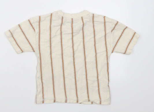NEXT Boys Ivory Striped Cotton Basic T-Shirt Size 12-18 Months Crew Neck Pullover