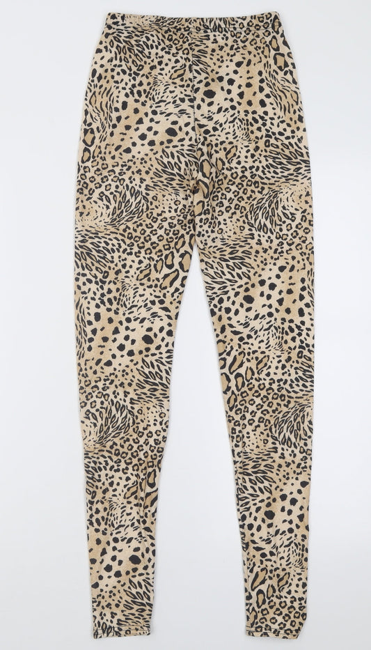 Miss Selfridge Womens Brown Animal Print Polyacrylate Fibre Capri Trousers Size 4 L27 in Regular