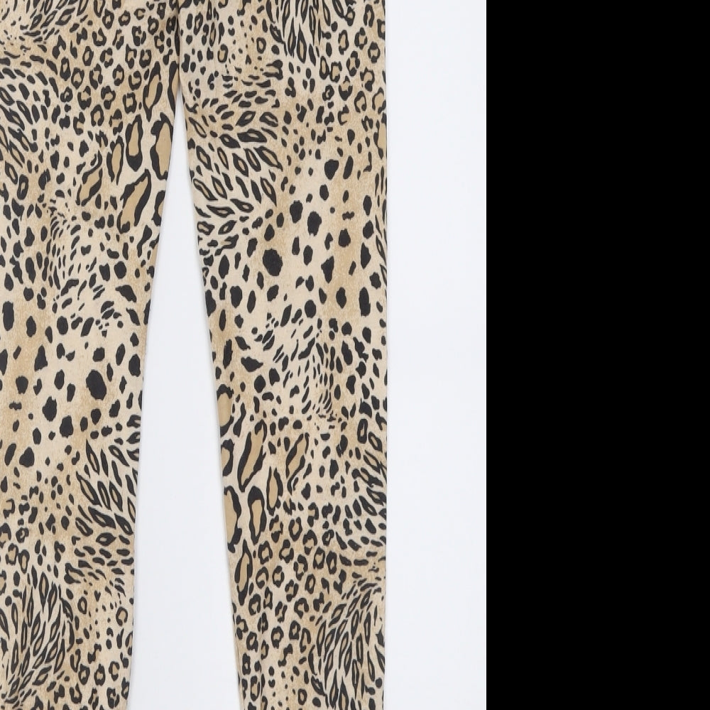 Miss Selfridge Womens Brown Animal Print Polyacrylate Fibre Capri Trousers Size 4 L27 in Regular