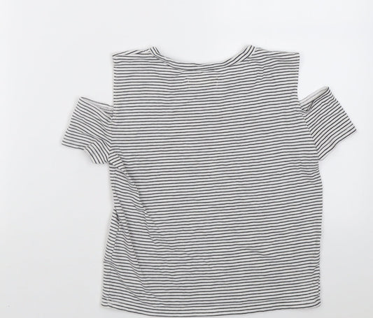 Hollister Womens White Striped Cotton Cropped T-Shirt Size XS Crew Neck - cold shoulder