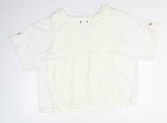 Preworn Womens White  Polyester Camisole Blouse Size L Round Neck