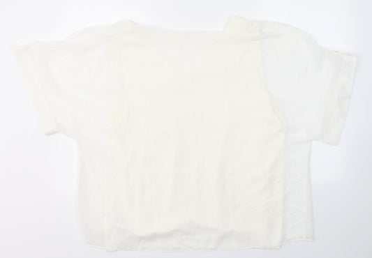 Preworn Womens White  Polyester Camisole Blouse Size L Round Neck