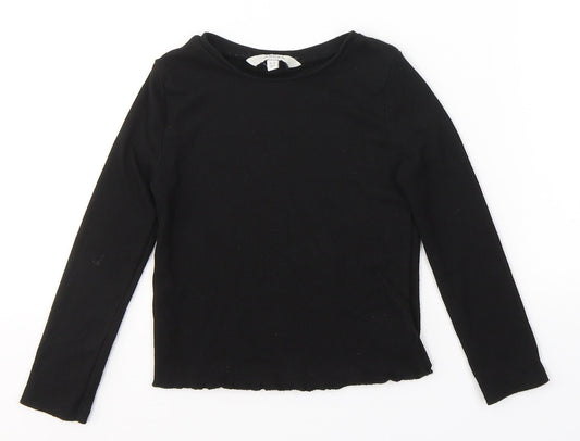 Angel Girls Black  Polyester Jersey Casual Size 3-4 Years Round Neck Pullover