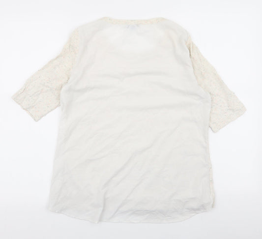 H&M Womens Ivory  Polyester Jersey Blouse Size M Round Neck - chiffon back