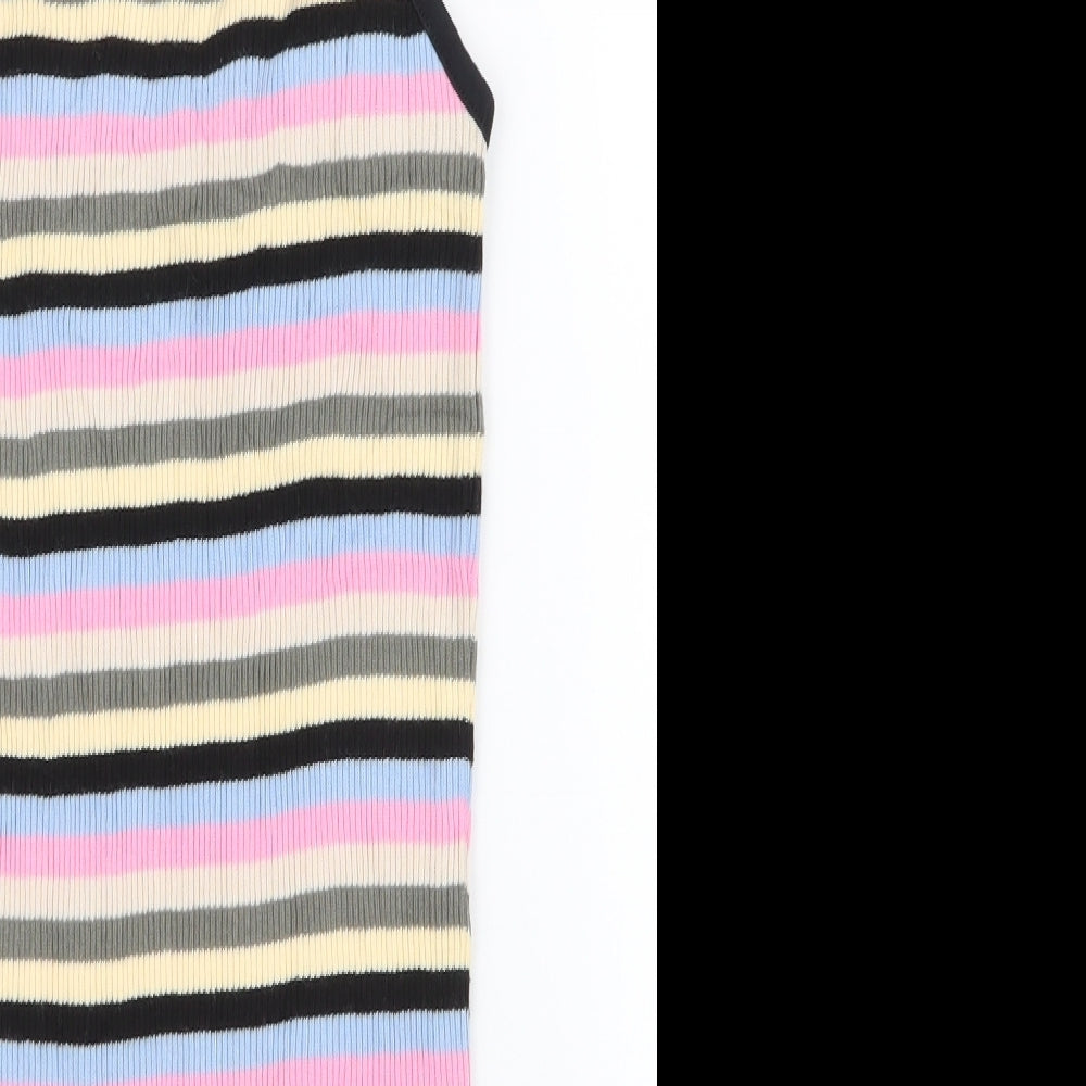 Topshop Womens Multicoloured Striped 100% Cotton Bodycon  Size 6  High Neck Pullover
