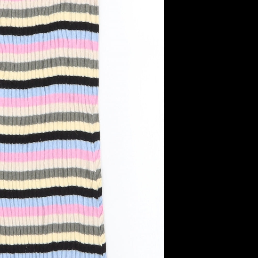 Topshop Womens Multicoloured Striped 100% Cotton Bodycon  Size 6  High Neck Pullover