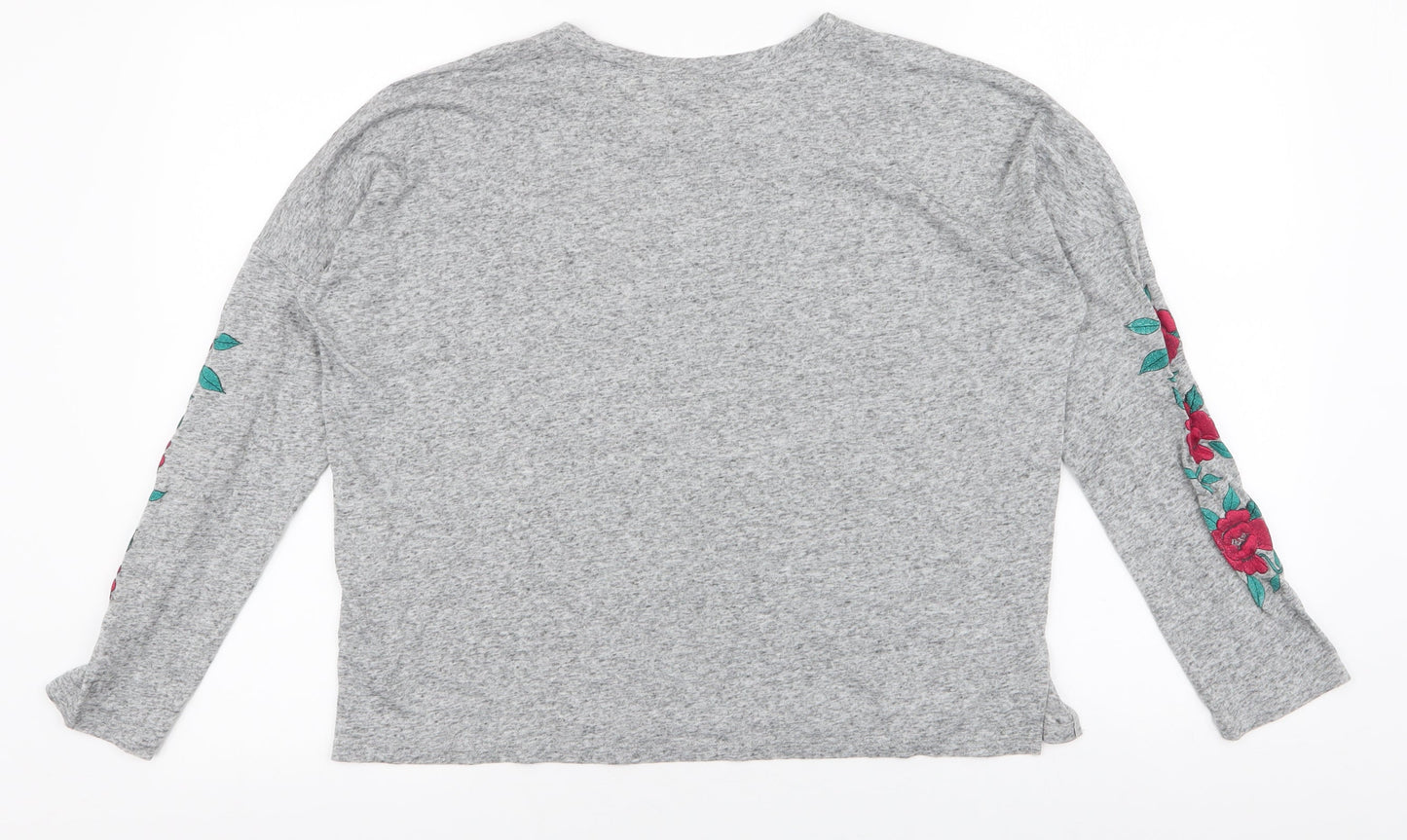 New Look Womens Grey Floral Polyester Jersey T-Shirt Size 8 Round Neck - Roses