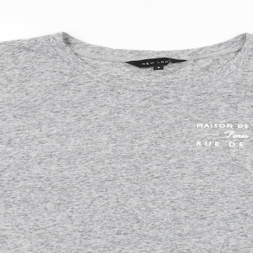 New Look Womens Grey Floral Polyester Jersey T-Shirt Size 8 Round Neck - Roses