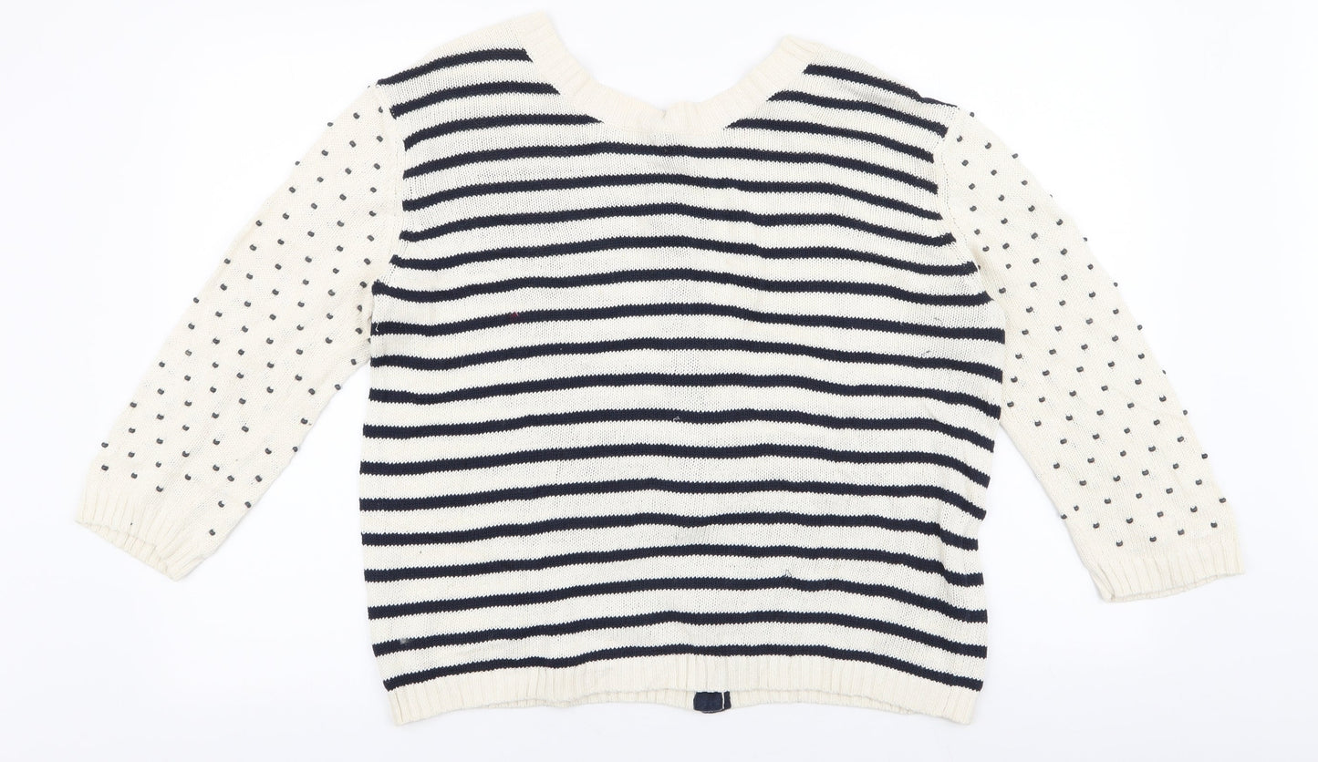 Preworn Womens White Round Neck Striped 100% Cotton Pullover Jumper Size XL
