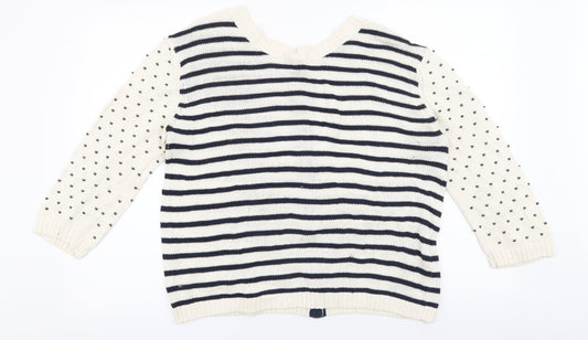 Preworn Womens White Round Neck Striped 100% Cotton Pullover Jumper Size XL