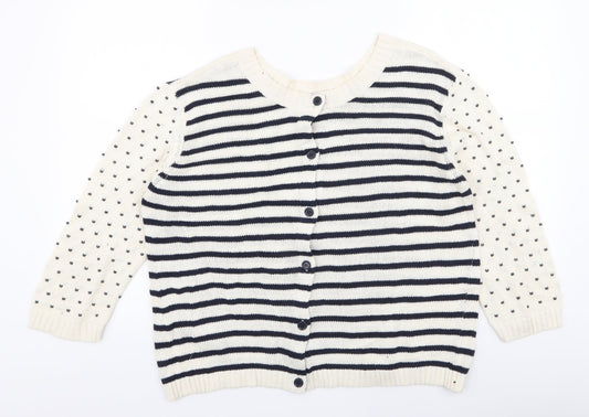Preworn Womens White Round Neck Striped 100% Cotton Pullover Jumper Size XL