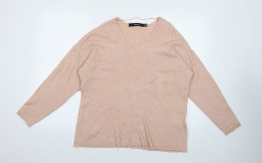 VERO MODA Womens Pink V-Neck  Acrylic Pullover Jumper Size L