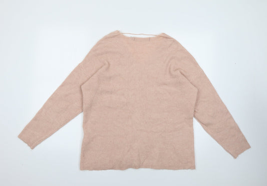 VERO MODA Womens Pink V-Neck  Acrylic Pullover Jumper Size L