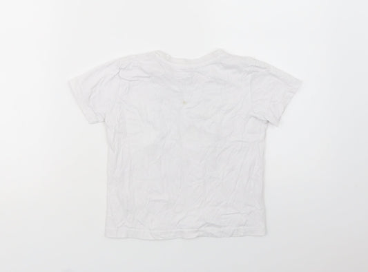 Primark Girls White  Cotton Pullover T-Shirt Size 5-6 Years Crew Neck Pullover - Palm Tree