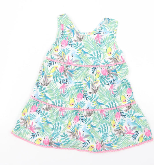 u Girls Blue Floral Cotton Trapeze & Swing  Size 2-3 Years  V-Neck  - Parrots