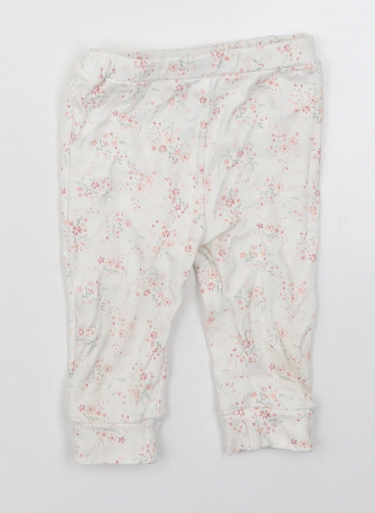 mamas & papas Girls White Floral Cotton Sweatpants Trousers Size 6-9 Months   - Pyjama Pants